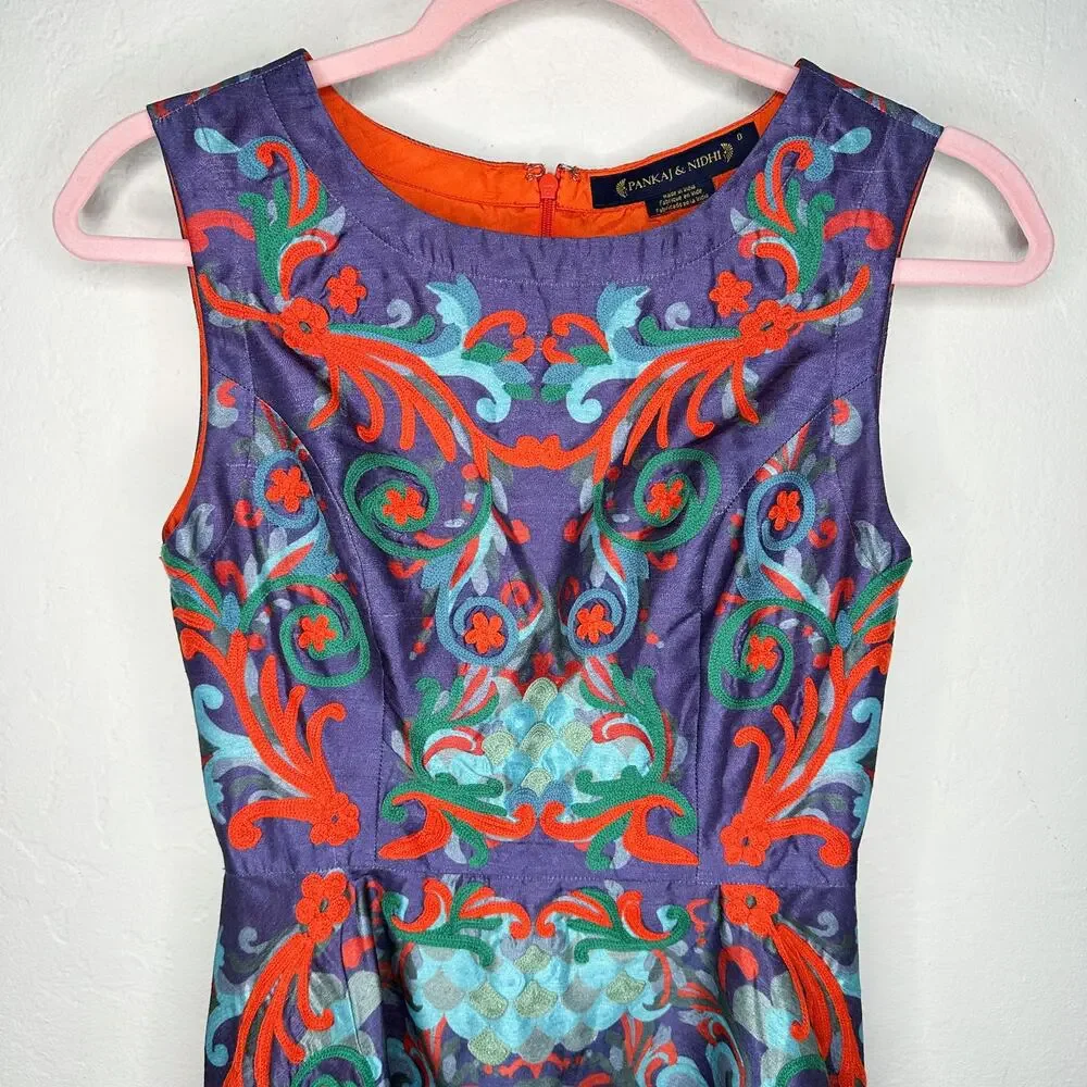 Anthropologie Pankaj & Nidhi Octave Floral Embroidered Applique Mini Dress 0 - Picture 5 of 15
